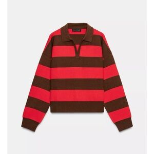 Striped Polo Sweater in Red and Brown - Zara